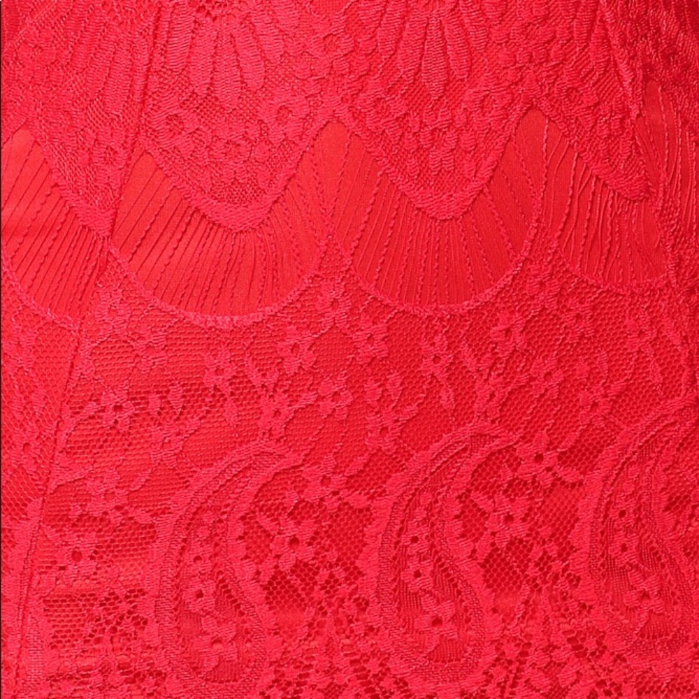 Crimson Backless Paisley Floral Lace Halter Dress - Picture 4 of 8